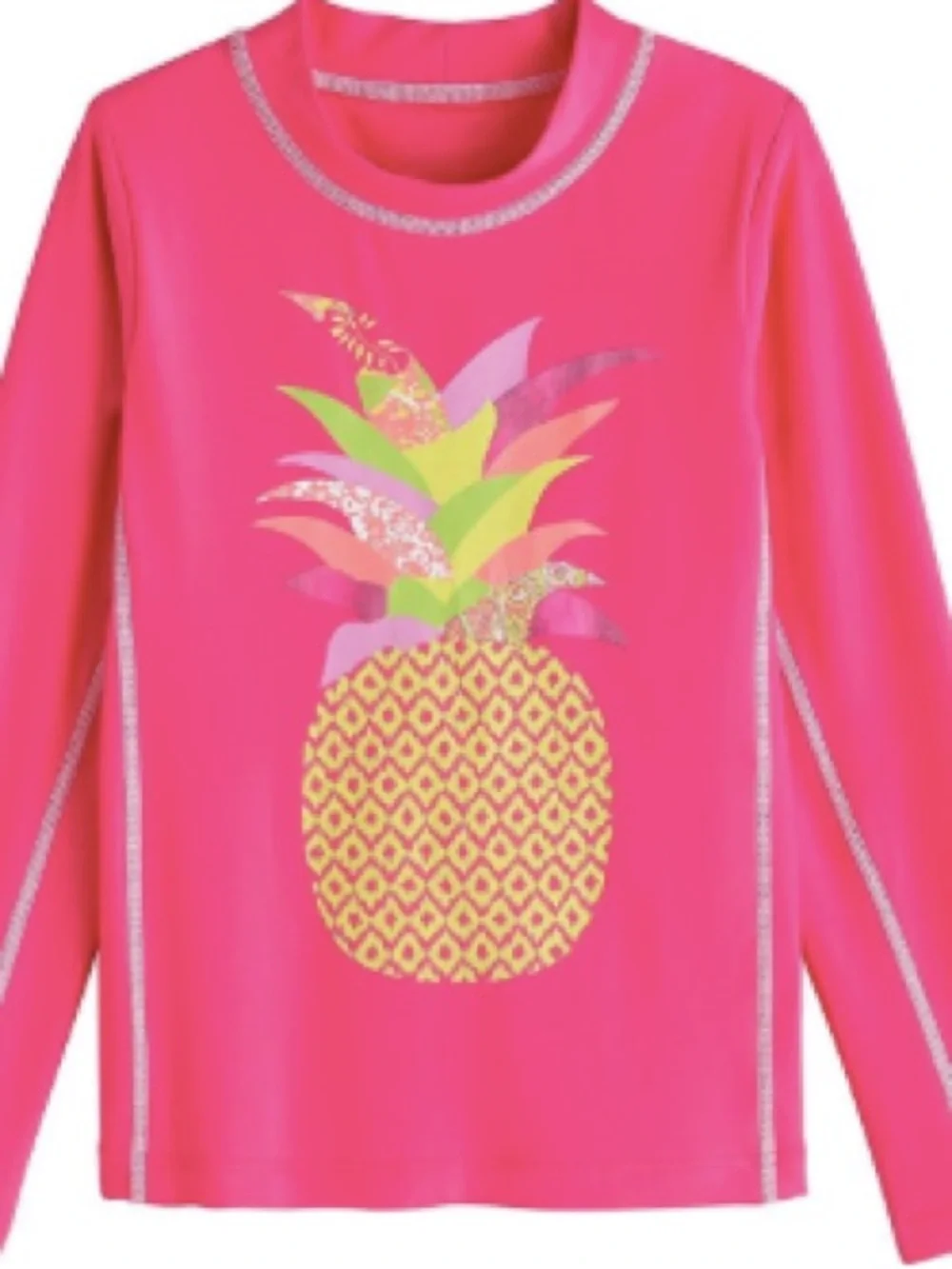 Coolibar UPF 50+ Pineapple Rash Guard Kids Pool Beach Swim Top Pink Long Sleeve